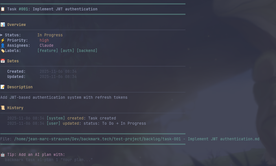 backmark task view output
